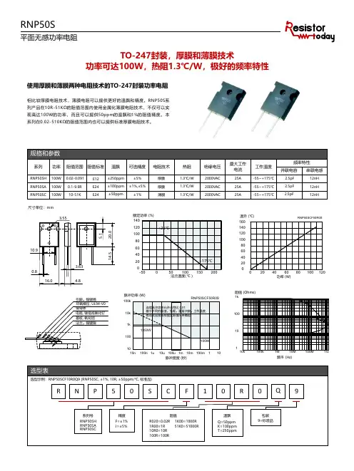 Resistor.Today-RNP50S系列TO-247封装平面无感功率电阻规格书