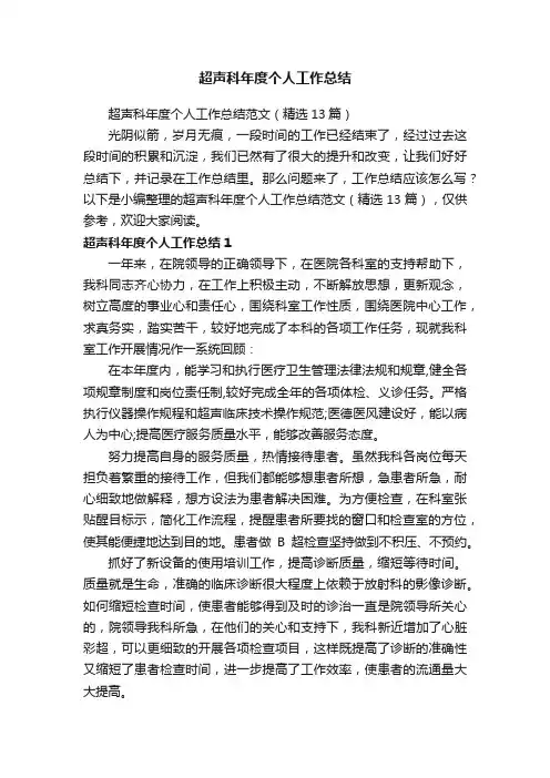 超声科年度个人工作总结范文（精选13篇）