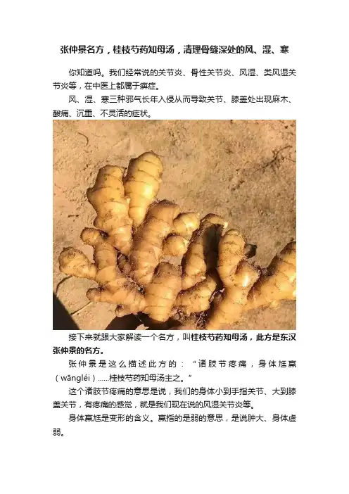 张仲景名方，桂枝芍药知母汤，清理骨缝深处的风、湿、寒