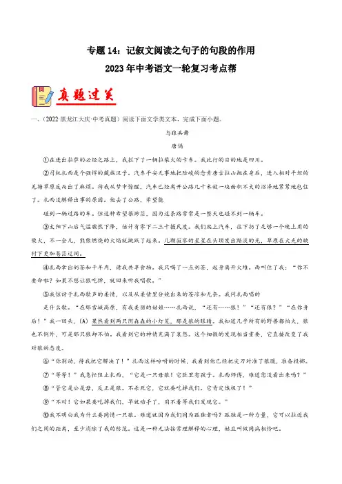 记叙文阅读之句段的作用【习题精练】-备战2023年中考语文一轮复习考点帮(全国通用) (原卷版)
