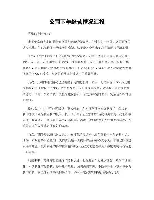 公司下年经营情况汇报