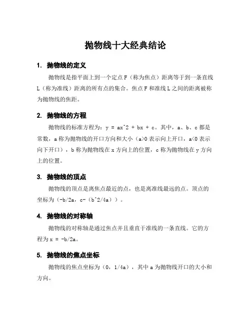 抛物线十大经典结论