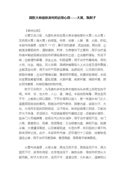 国医大师邓铁涛对药运用心得——大黄、熟附子
