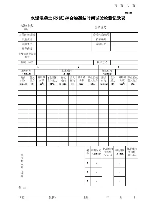 11水泥混凝土(砂浆)拌合物凝结时间试验检测记录表