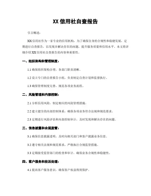 XX信用社自查报告