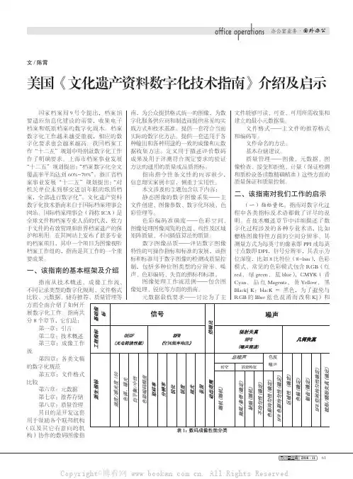 美国《文化遗产资料数字化技术指南》介绍及启示