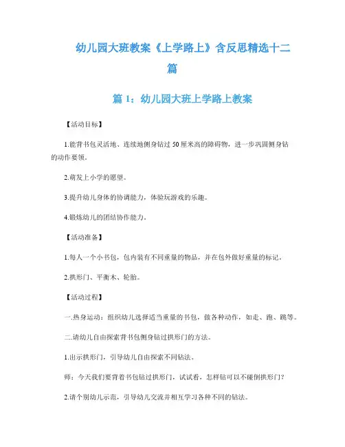 幼儿园大班教案《上学路上》含反思精选十二篇