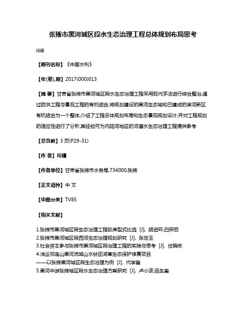 张掖市黑河城区段水生态治理工程总体规划布局思考