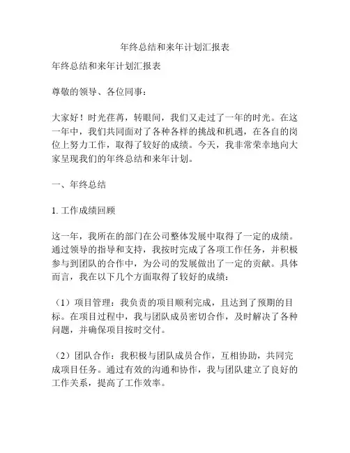 年终总结和来年计划汇报表