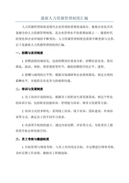 最新人力资源管理制度汇编
