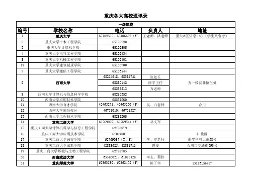 重庆各大高校通讯录
