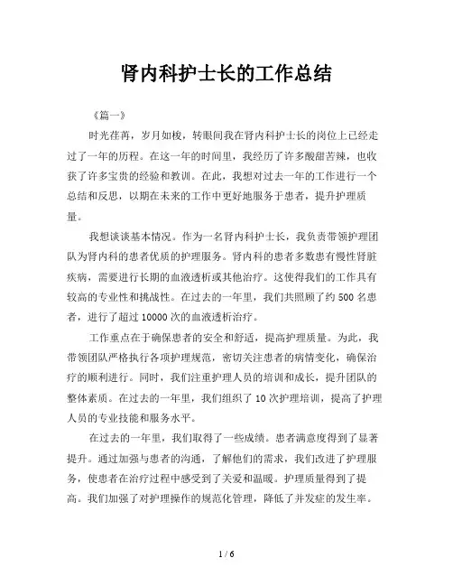 肾内科护士长的工作总结