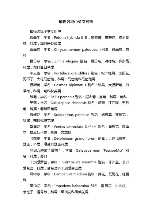 植物名称中英文对照