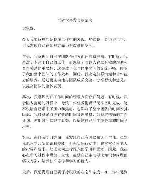 反省大会发言稿范文