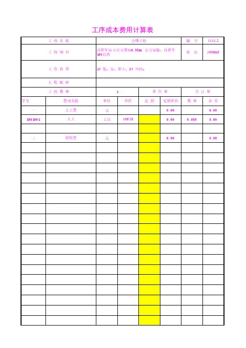 自卸车运土石方增运0.5km,石方运输,自卸车10t以内20年3月公路工序成本费用计算表