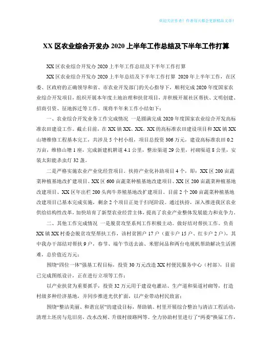 XX区农业综合开发办2020上半年工作总结及下半年工作打算