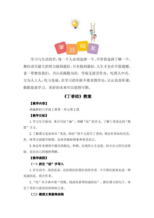 人教部编版六年级语文上册示范课：《丁香结》教案