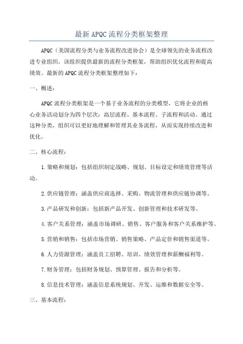 最新APQC流程分类框架整理