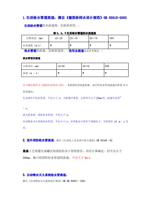 管道流速常用值