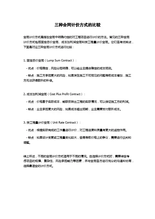 三种合同计价方式的比较