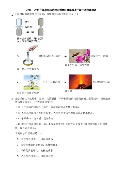 2023—-2024学年湖北省武汉市武昌区九年级上学期元调物理试题