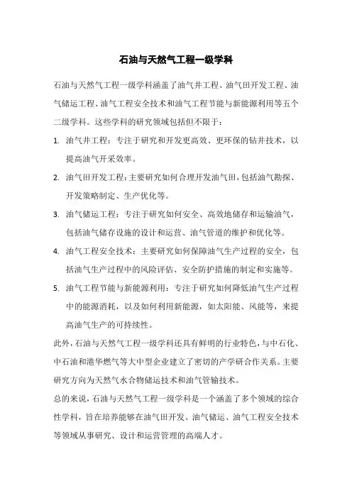 石油与天然气工程一级学科