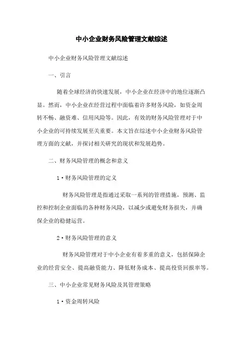 中小企业财务风险管理文献综述