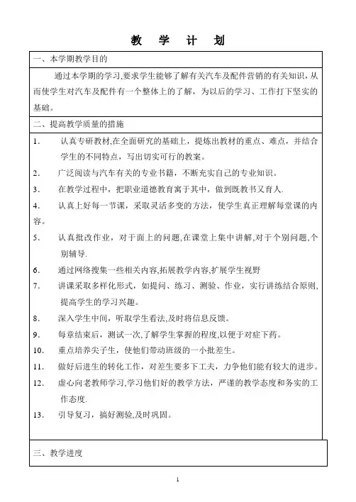 汽车及配件营销教案