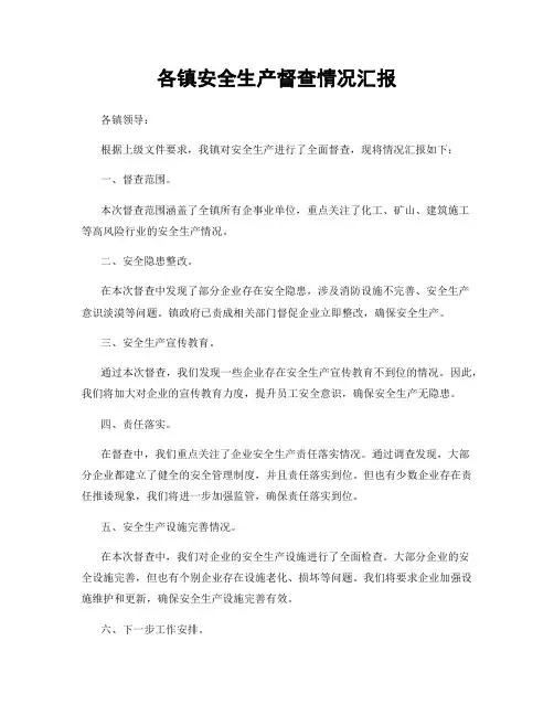 各镇安全生产督查情况汇报