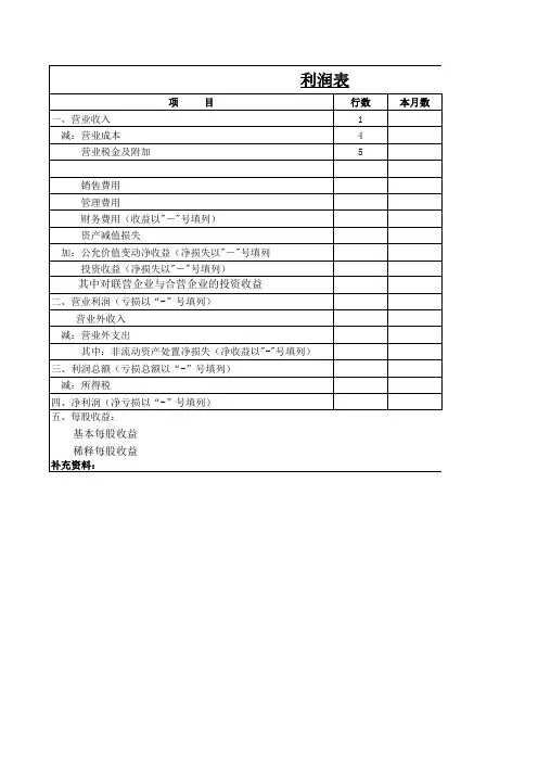 新准则利润表excel版格式