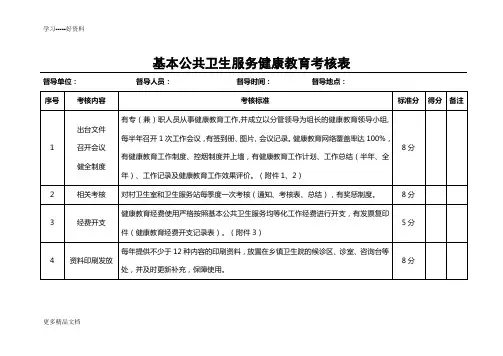 基本公共卫生服务健康教育考核表教学提纲