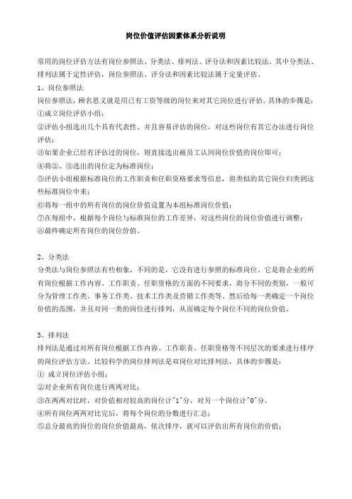 岗位价值评估因素体系分析说明