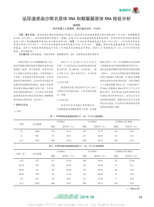 泌尿道感染沙眼衣原体RNA 和解脲脲原体RNA 检验分析