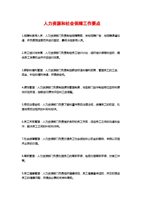人力资源和社会保障工作要点
