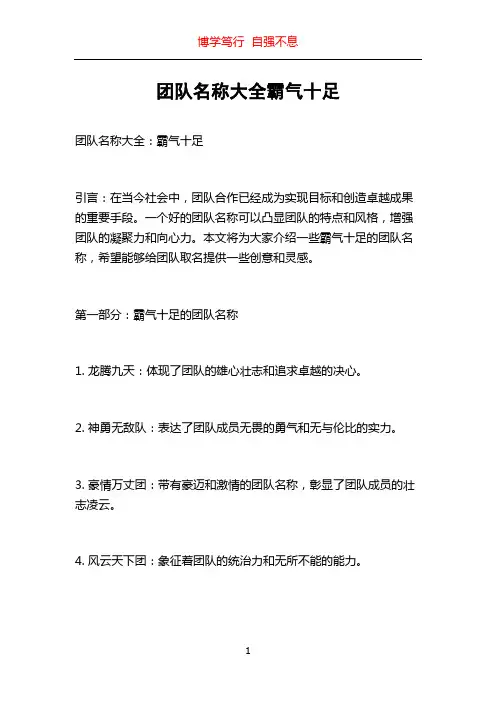 团队名称大全霸气十足