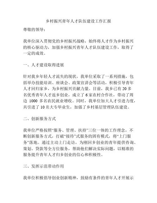 乡村振兴青年人才队伍建设工作汇报