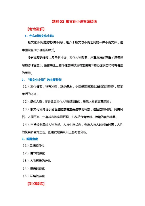 题材02散文化小说专题精练-2024年高考语文二轮复习三点突破讲解专练