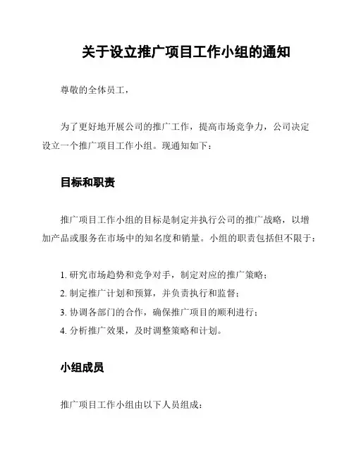 关于设立推广项目工作小组的通知