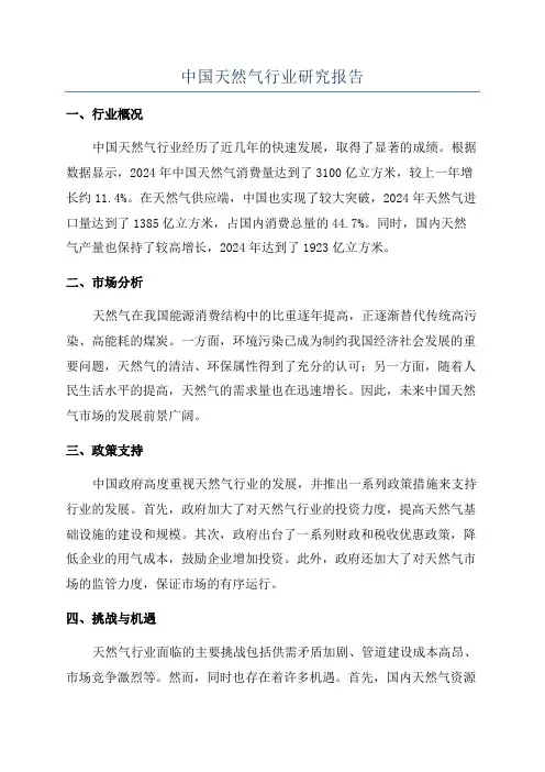中国天然气行业研究报告