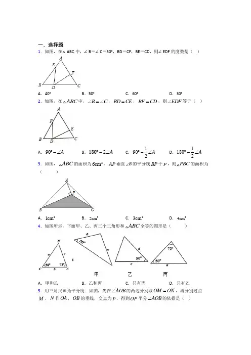 上海临港第一中学八年级数学上册第二单元《全等三角形》检测题(包含答案解析)