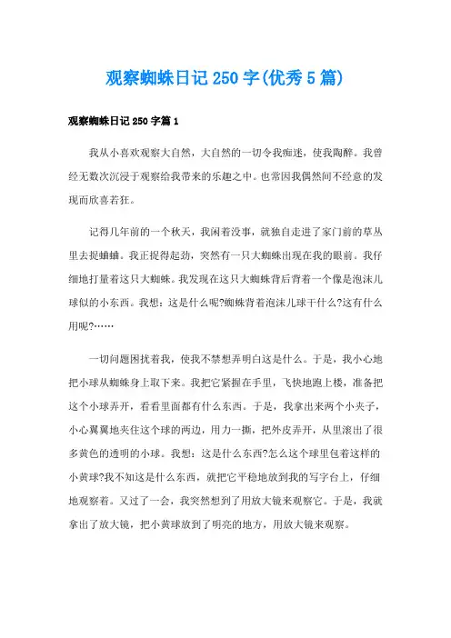 观察蜘蛛日记250字(优秀5篇)