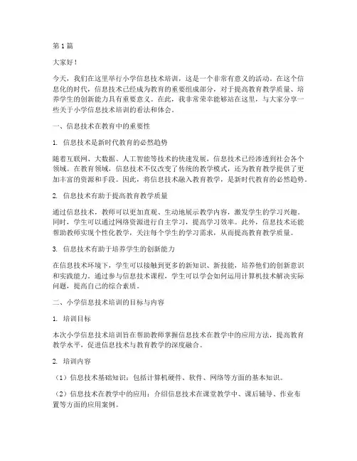 小学信息技术培训发言稿(3篇)