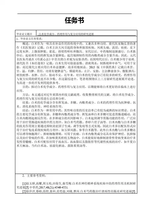 任务书白术化学成分、药理作用与复方应用的研究进展