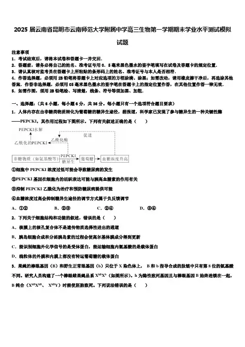 2025届云南省昆明市云南师范大学附属中学高三生物第一学期期末学业水平测试模拟试题含解析