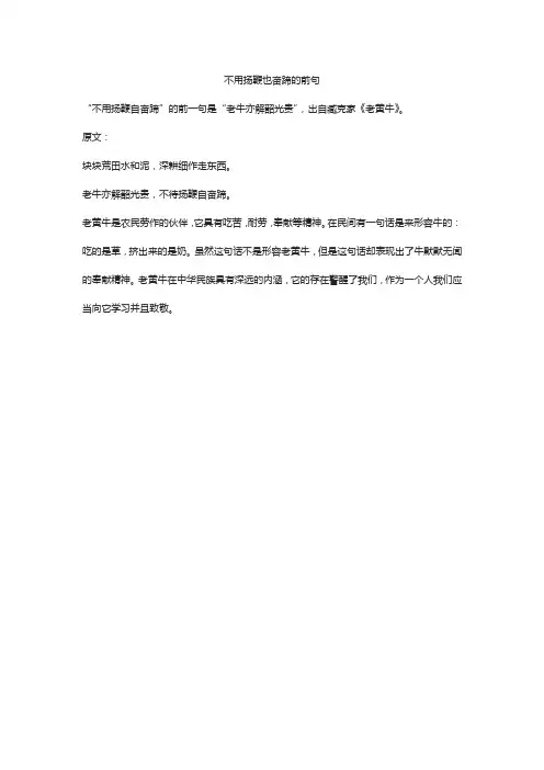 不用扬鞭也奋蹄的前句