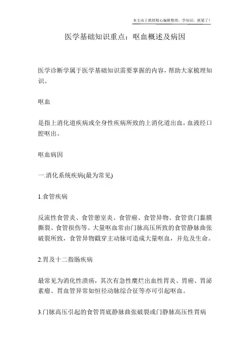 医学基础知识重点：呕血概述及病因
