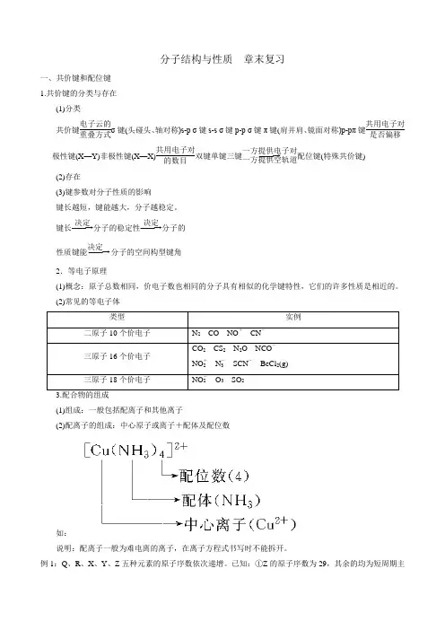 【优选整合】人教版高中化学选修三 第二章分子结构与性质  章末复习  教案2
