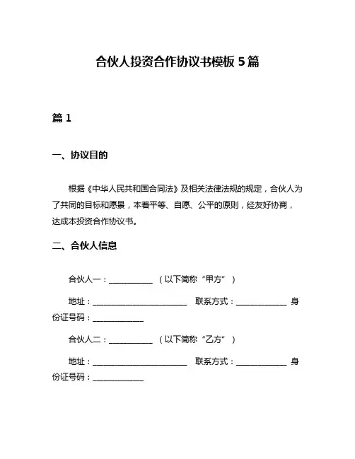 合伙人投资合作协议书模板5篇