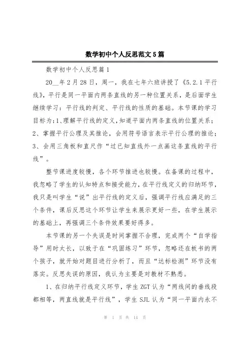 数学初中个人反思范文5篇