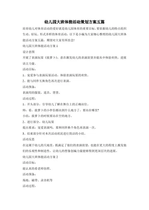 幼儿园大班体能活动策划方案五篇